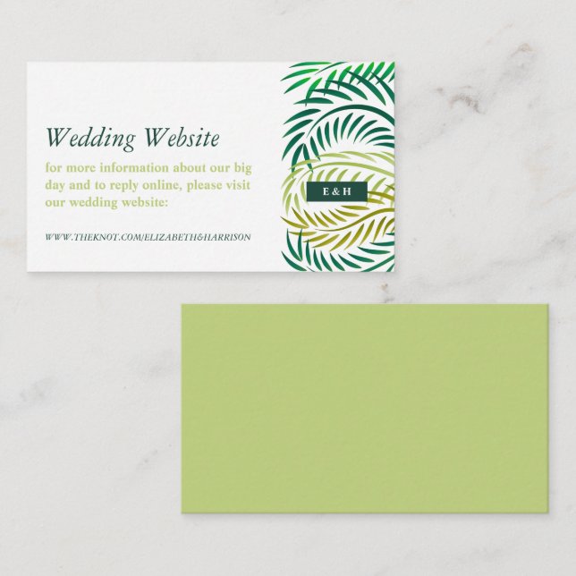 Carte D'accompagnement Feuilles de palmiers tropicaux, site de mariage de (Devant / Derrière)
