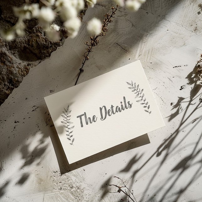 Carte D'accompagnement Feuilles dessinés au crayon Les détails (Light and simple "The Details" wedding enclosure card with pencil drawn style leaves)