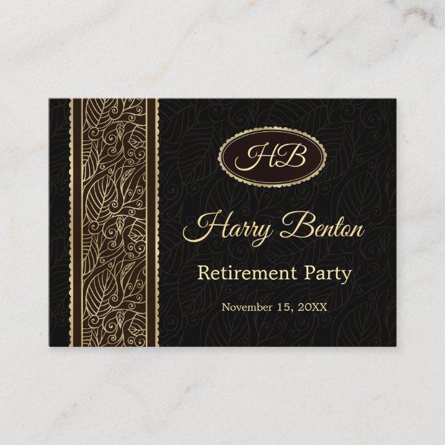 Carte D'accompagnement Feuilles d'or à la retraite brune (Devant)