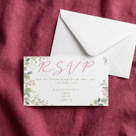 Carte D'accompagnement Feuilles et fleurs roses et vertes, "RSVP"