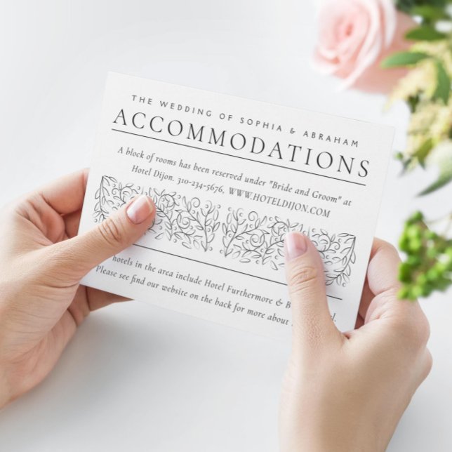 Carte D'accompagnement Feuilles Formels Scrolling Noir Blanc Hébergements (Créateur téléchargé)