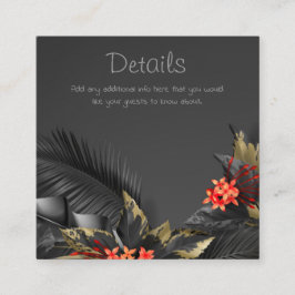 Carte D'accompagnement Feuilles Tropical noir et or Détails