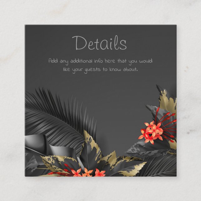 Carte D'accompagnement Feuilles Tropical noir et or Détails (Devant)
