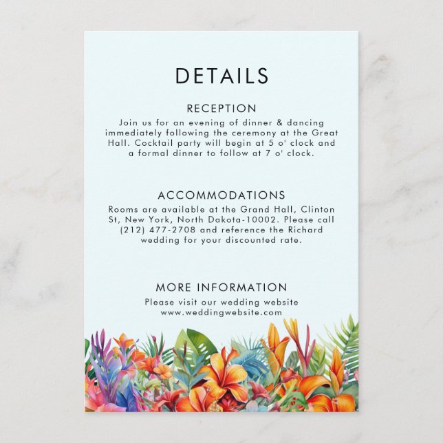 Carte D'accompagnement Feuilles tropicaux Floral Beach Weddial Beach Mari (Devant)
