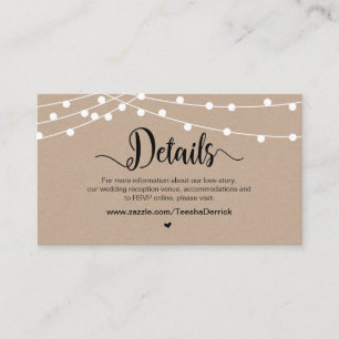 Carte D'accompagnement Feux Rustic Farm String, détails Mariages