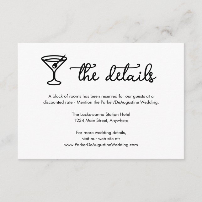 Carte D'accompagnement Fiche de boîtier détaillée du Mariage de cocktails (Devant)