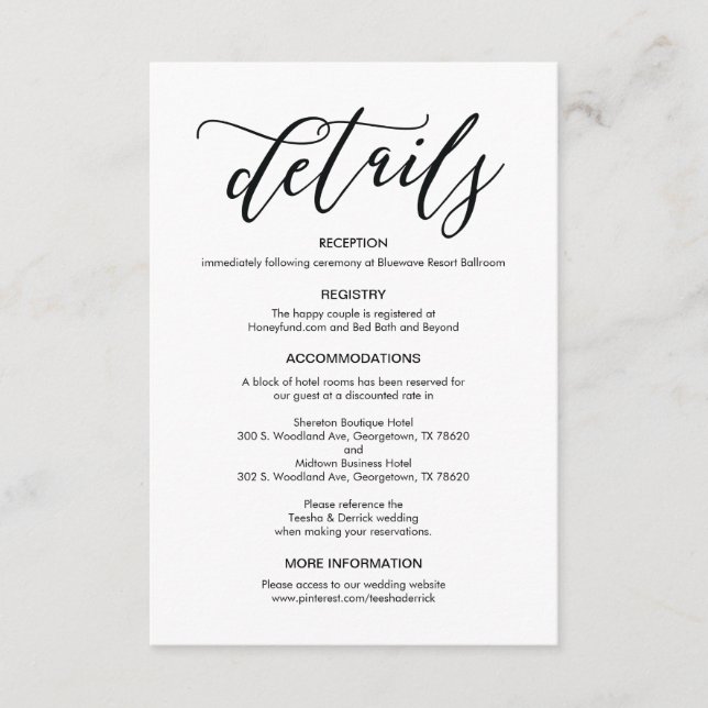 Carte D'accompagnement Fiche de boîtier pour détails Mariages (Devant)