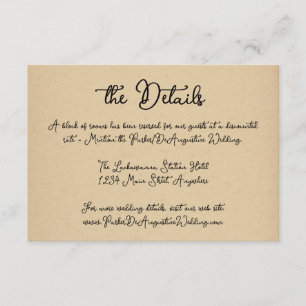 Carte D'accompagnement Fiche du boîtier Détails du Mariage de script