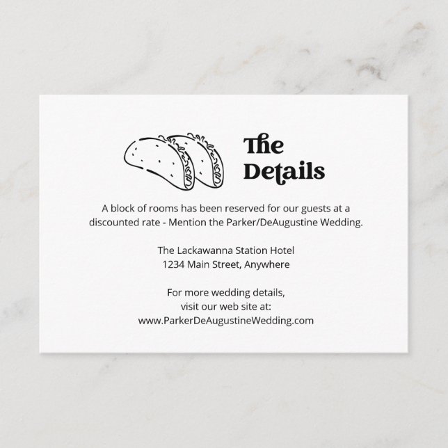 Carte D'accompagnement Fiche du boîtier du Mariage Taco (Devant)