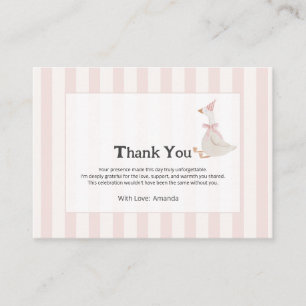 Carte D'accompagnement Fille aux oies à l'aquarelle rayures roses Merci