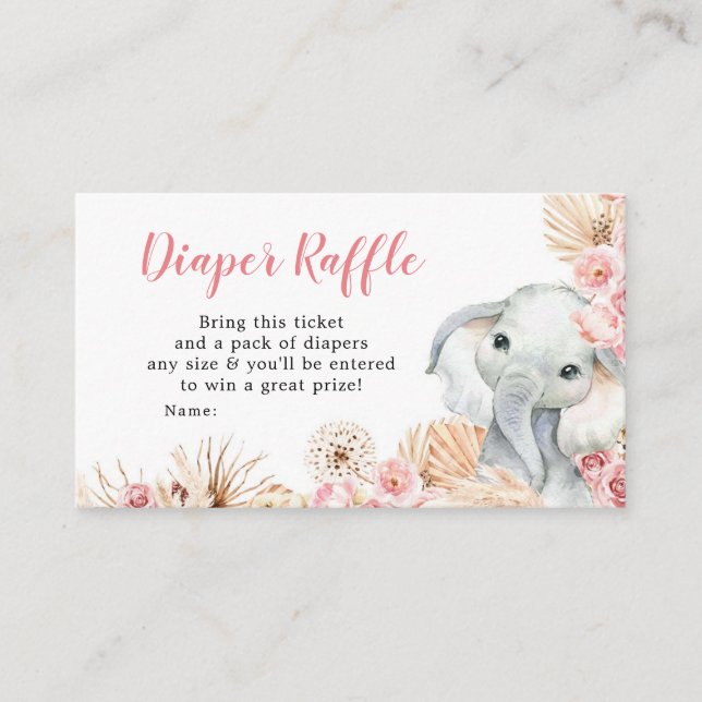 Carte D'accompagnement Fille Eléphant Boho Rose Baby shower Déchets Raffl (Devant)