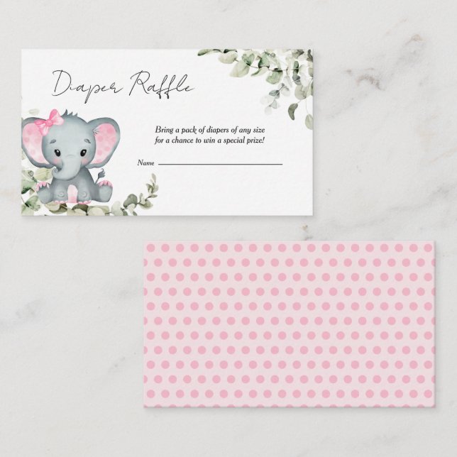 Carte D'accompagnement Fille éléphante Baby shower Déchets Raffle (Devant / Derrière)