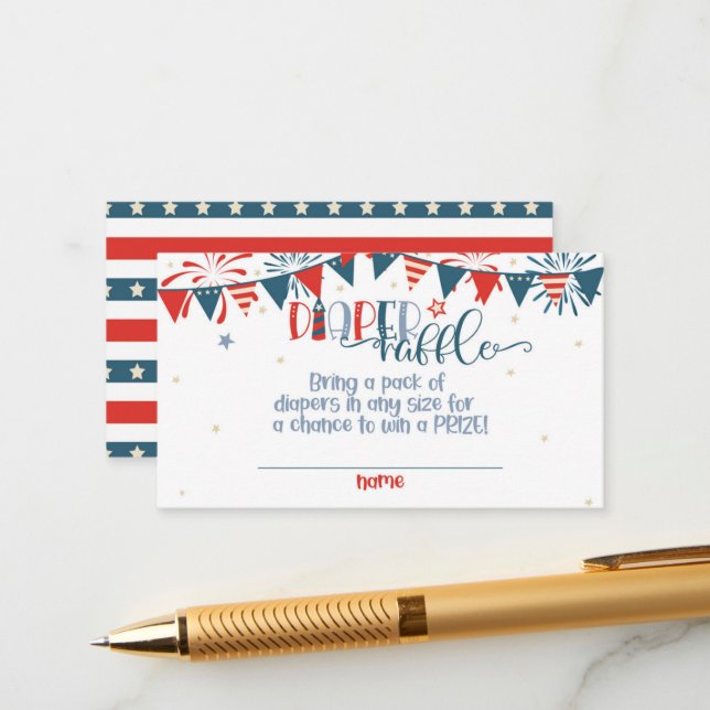 Carte D'accompagnement Filtre 4 juillet Baby shower Déchets Raffle (Devant/Arrière en situation)