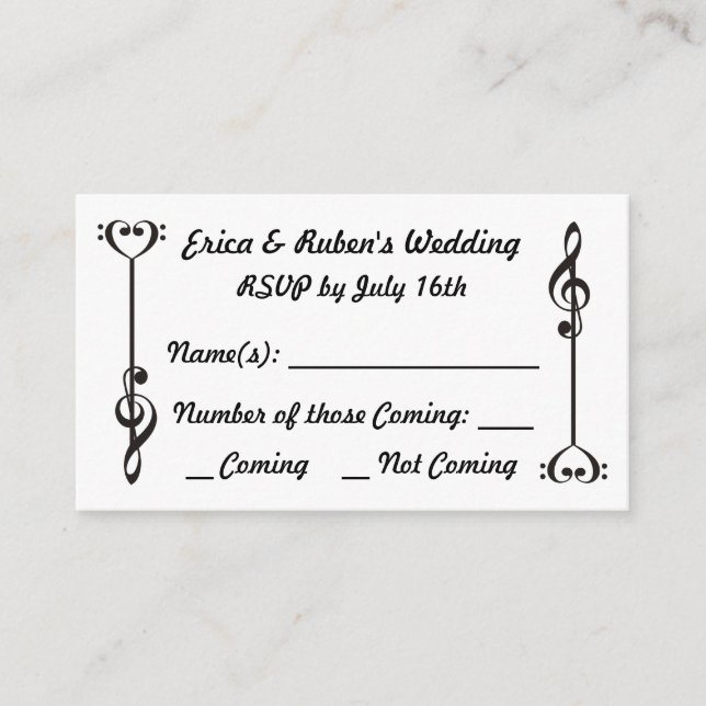 Carte D'accompagnement Flèche de musique RSVP (Devant)