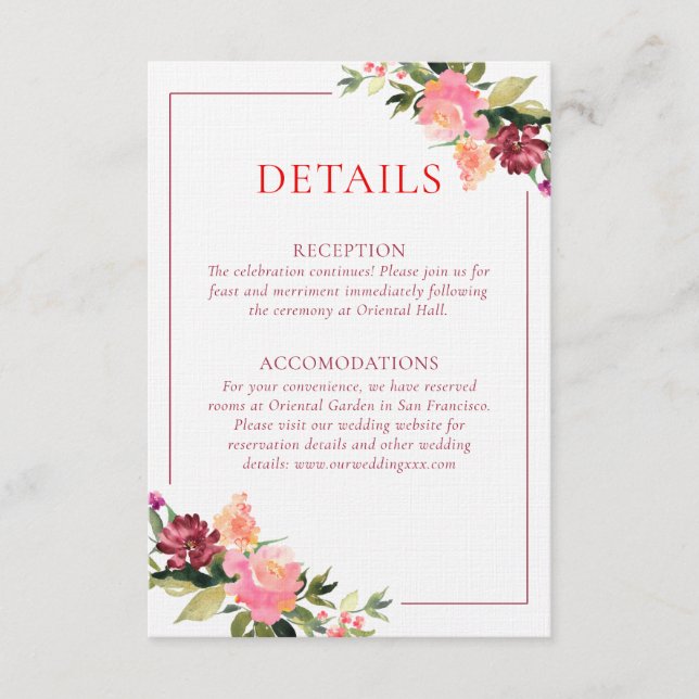 Carte D'accompagnement Fleur aquarelle double bonheur Détails mariage (Devant)