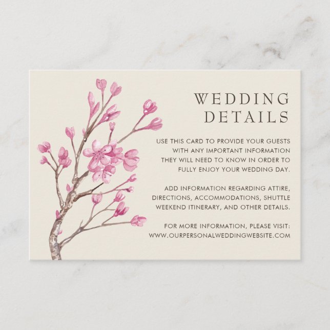 Carte D'accompagnement Fleur de cerisier rose Fleur mariage élégant (Devant)
