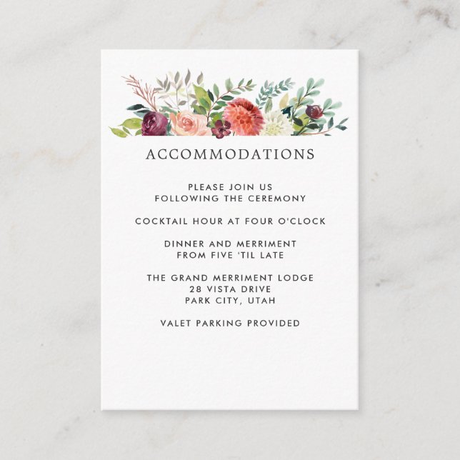 Carte D'accompagnement Fleur du pays | Hébergement hôtelier Mariage de au (Devant)