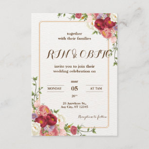 Carte D'accompagnement Fleur rouge foncé Mariage  invatation de feuille d