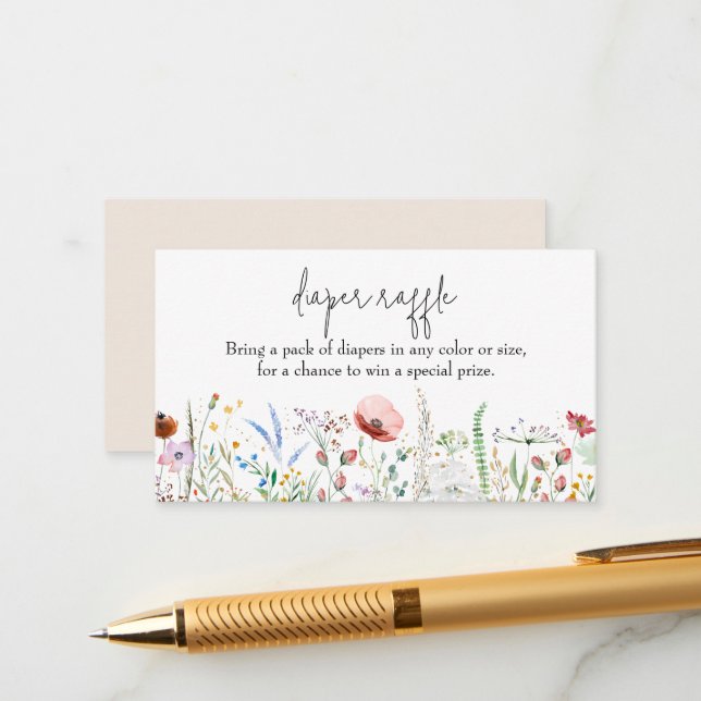 Carte D'accompagnement Fleur sauvage Baby shower Déchets Raffle (Devant/Arrière en situation)
