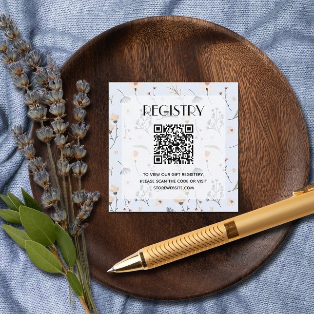 Carte D'accompagnement Fleur sauvage Blue Boy Baby shower Registre QR Cod (Wildflowers on Blue Boy Baby Shower Registry QR Code Enclosure Cards)
