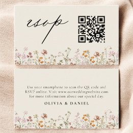 Carte D'accompagnement Fleur sauvage Boho Crème RSVP QR Code Mariage