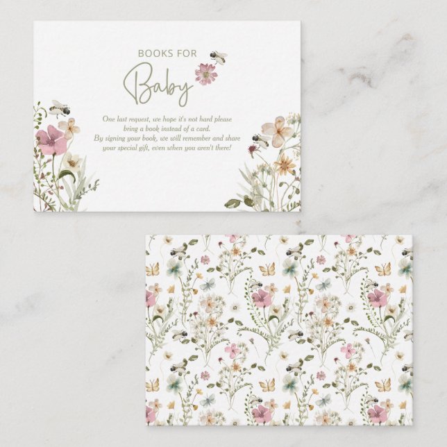 Carte D'accompagnement Fleur sauvage d'abeilles Demande Baby shower fille (Devant / Derrière)