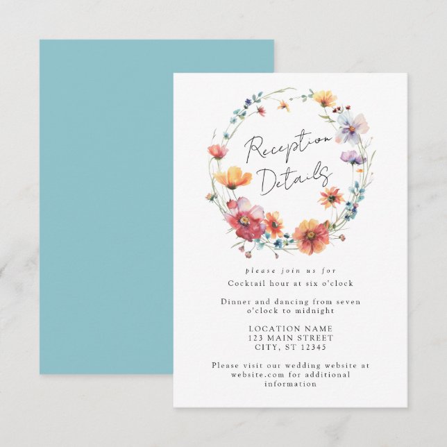Carte D'accompagnement Fleur sauvage d'aquarelle Floral Mariage de couron (Devant / Derrière)