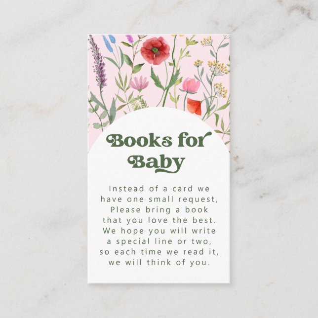 Carte D'accompagnement Fleur sauvage d'aquarelle Livres rose pour bébé (Devant)