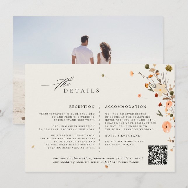 Carte D'accompagnement Fleur sauvage d'automne Jardin Floral Boho Détails (Devant / Derrière)