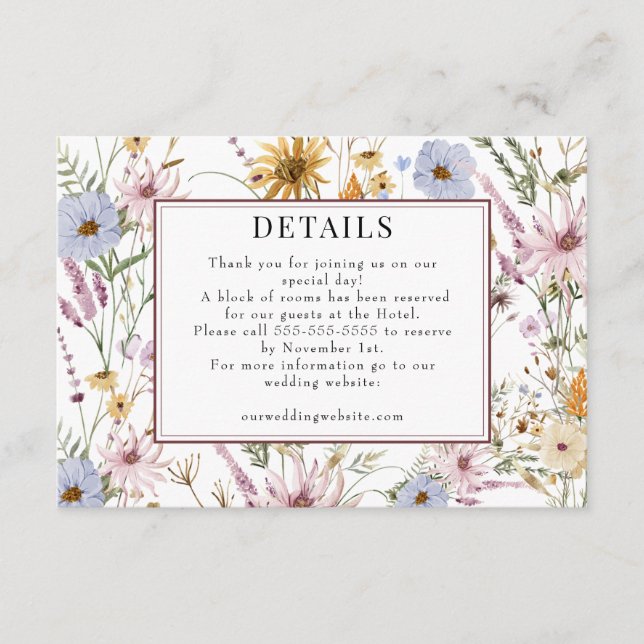 Carte D'accompagnement Fleur sauvage de printemps | Boho Chic Mariage | D (Devant)