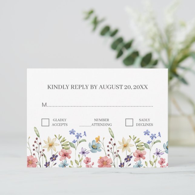 Carte D'accompagnement Fleur sauvage floral traditionnel simple RSVP (Debout devant)