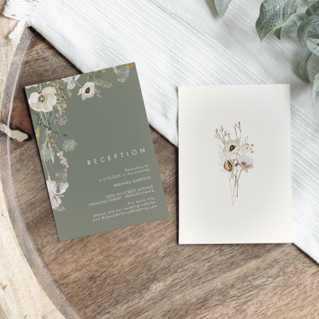 Carte D'accompagnement Fleur sauvage lunatique Sage Green Mariage Récepti (Créateur téléchargé)