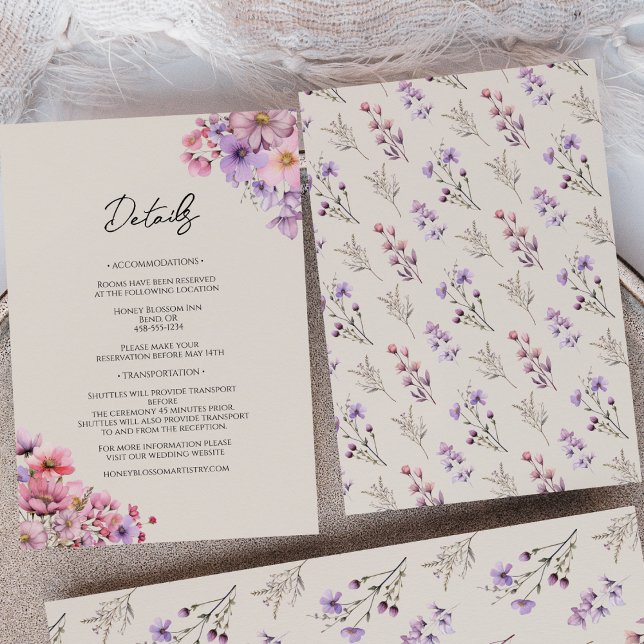 Carte D'accompagnement Fleur sauvage moderne Beige Mariage Détails (Créateur téléchargé)