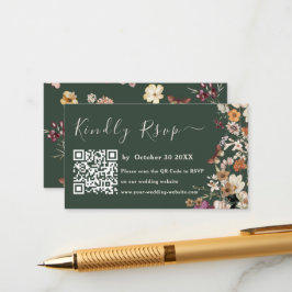 Carte D'accompagnement Fleur sauvage moderne vert foncé Qr Code Rsvp Mari