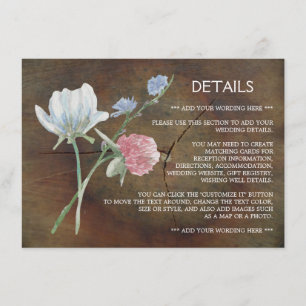 Carte D'accompagnement Fleur sauvage Oak Wood Mariage Détail