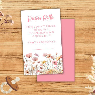 Carte D'accompagnement Fleur sauvage rose Baby shower Déchets Raffle