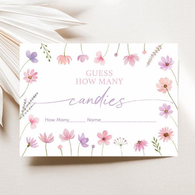 Carte D'accompagnement Fleur sauvage rose violet Devine Combien De Jeu De (Créateur téléchargé)