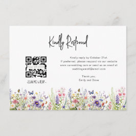 Carte D'accompagnement fleur sauvage RSVP Mariage QR CODE Détails sur le