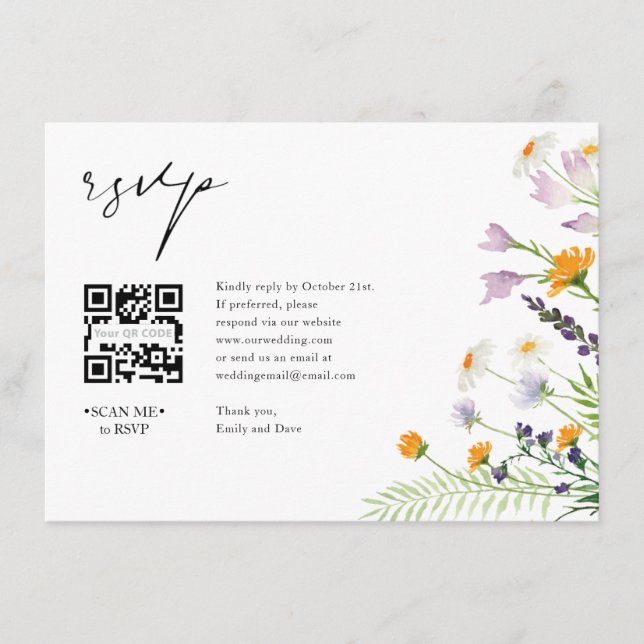 Carte D'accompagnement Fleur sauvage RSVP Mariage QR CODE Détails sur le  (Devant)