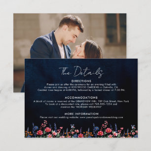 Carte D'accompagnement Fleur sauvage Rustic Boho Floral Navy Détails du M