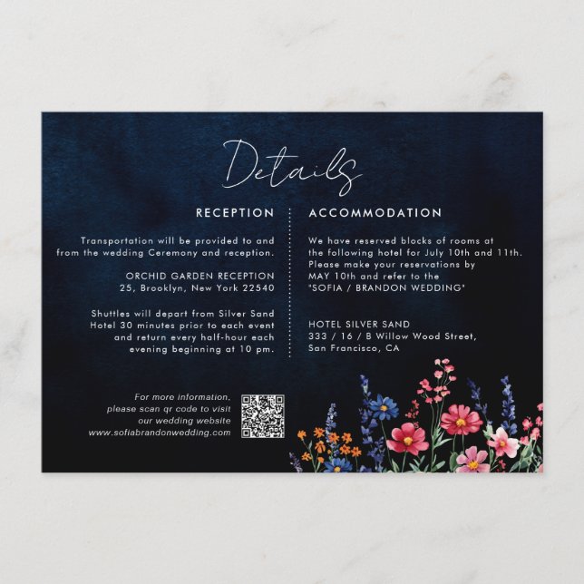 Carte D'accompagnement Fleur sauvage Rustic Boho Floral Navy Détails du M (Devant)