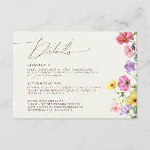Carte D'accompagnement Fleur sauvage Rustic Chic Floral Boho Détails du M