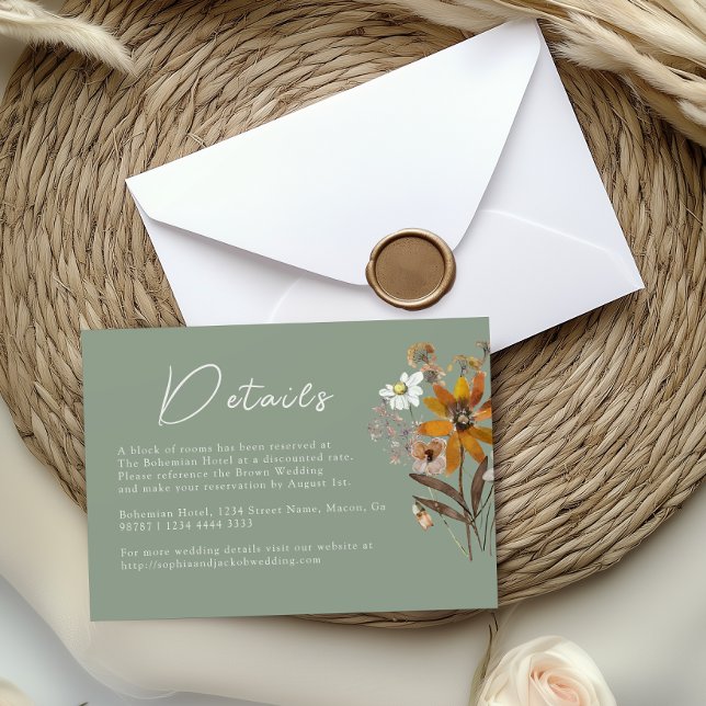 Carte D'accompagnement Fleur sauvage Sage Green Boho Détails du Mariage (Créateur téléchargé)