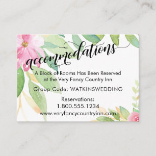 Carte D'accompagnement Fleurs aquarelles roses Hébergement de mariage