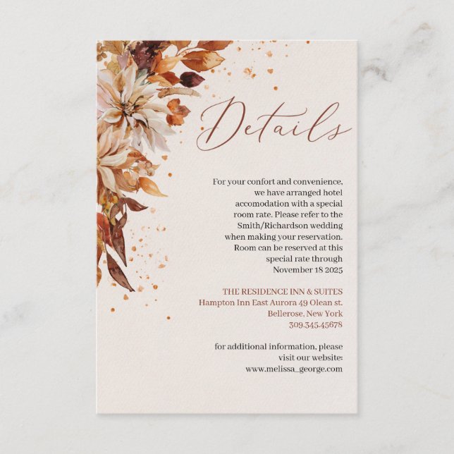Carte D'accompagnement Fleurs automnales et automnales et détails mariage (Devant)