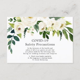 Carte D'accompagnement Fleurs blanches Élégant mariage sécurité COVID-19