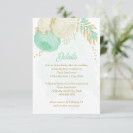 Carte D'accompagnement fleurs blanches vert menthe or mariage