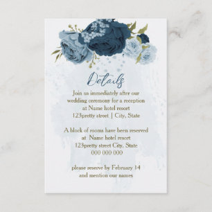 Carte D'accompagnement fleurs bleu clair marine détails mariages