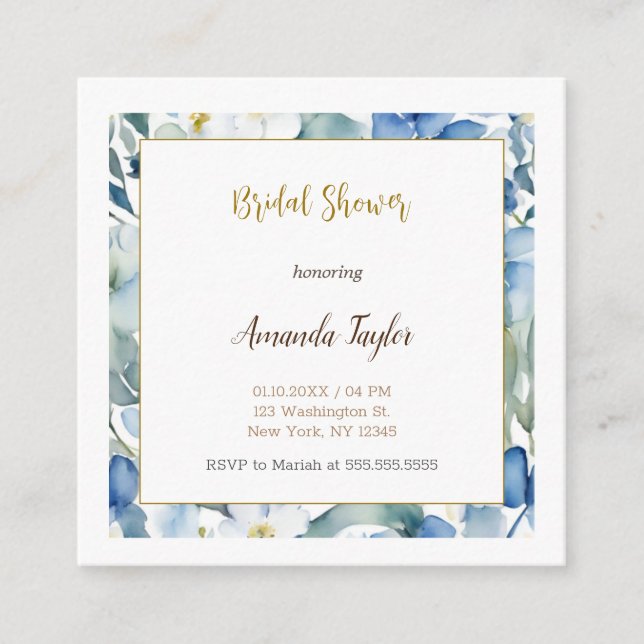 Carte D'accompagnement Fleurs Bleues Blanches Mariage Minimaliste (Devant)