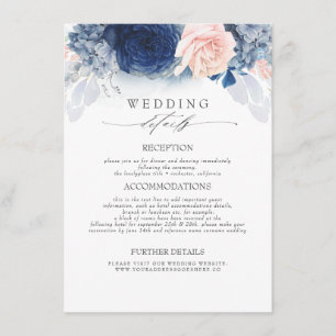 Carte D'accompagnement Fleurs bleues et bleues Informations sur le Mariag